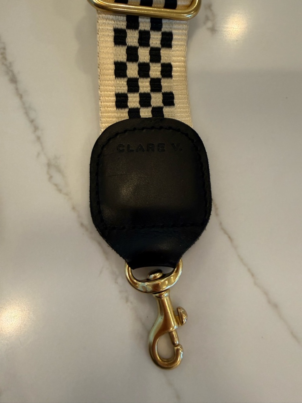 Clare V black and cream adjustable checkered strap - Picture 3 of 5